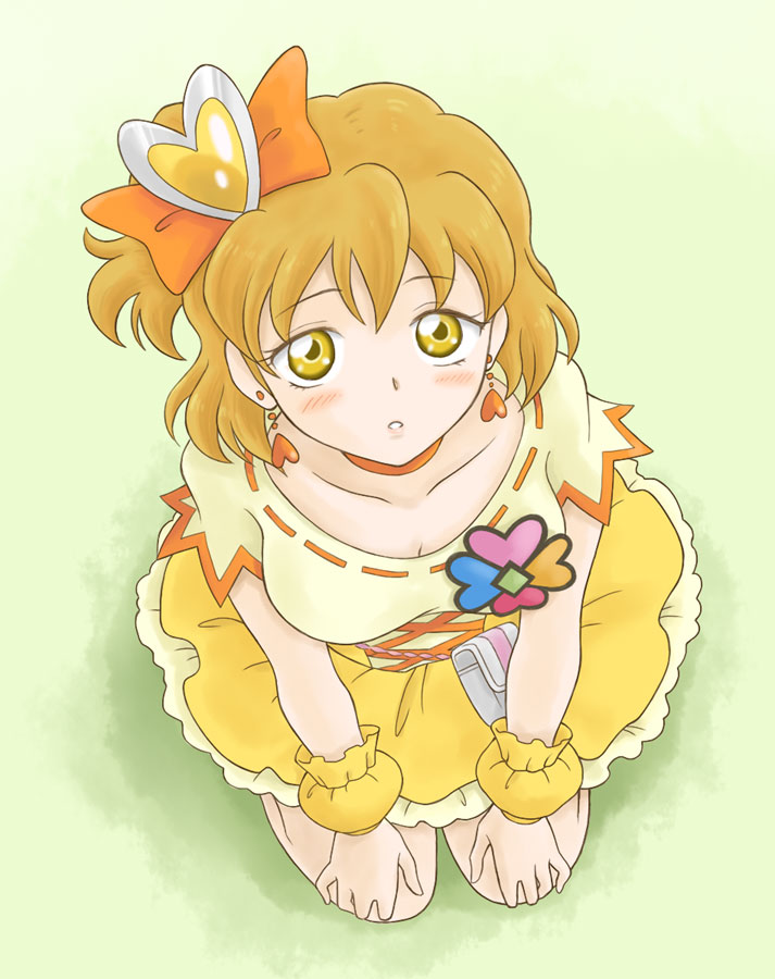 blonde_hair blush breasts cleavage cure_pine fresh_precure! fresh_pretty_cure! magical_girl precure pretty_cure short_hair sitting yamabuki_inori