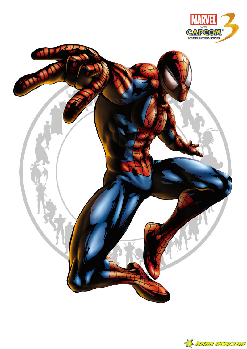 male_focus marvel marvel_vs._capcom marvel_vs._capcom_3 mori_toshiaki muscle pose solo spider-man spider-man_(series) watermark