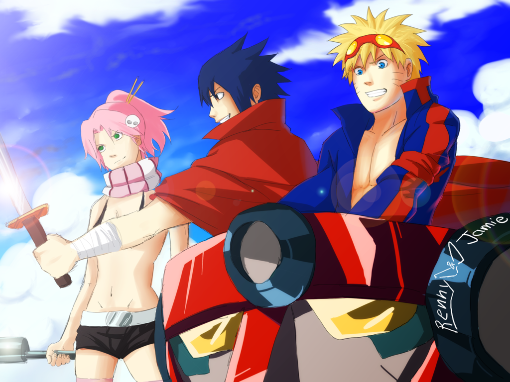 black_hair blonde_hair gaarajamie88 haruno_sakura kamina kamina_(cosplay) kamina_pose naruto pink_hair renny08 simon simon_(cosplay) sword tengen_toppa_gurren-lagann tengen_toppa_gurren_lagann uchiha_sasuke uzumaki_naruto weapon yoko_littner yoko_littner_(cosplay) yoko_ritona yoko_ritona_(cosplay)