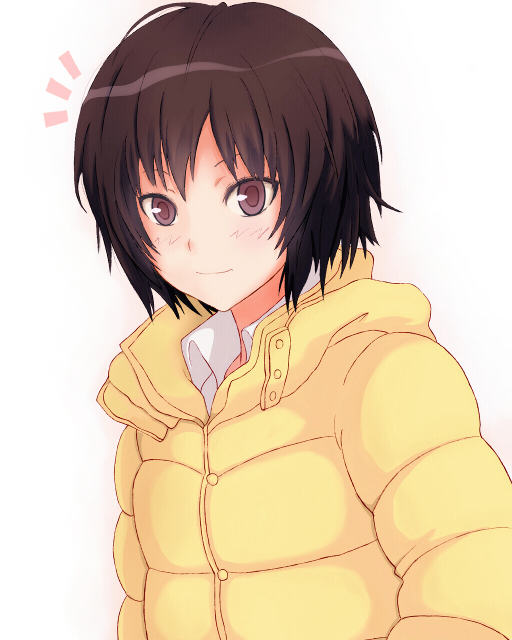 6mg amagami bad_id bad_pixiv_id black_hair brown_eyes highres jacket nanasaki_ai short_hair solo