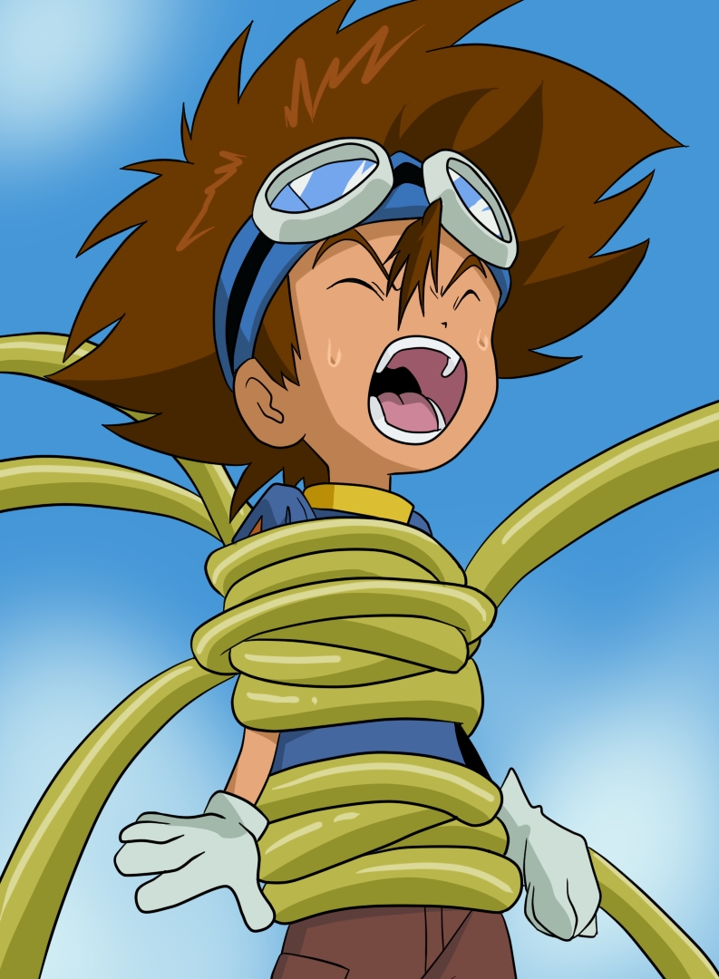 brown_hair digimon digimon_adventure goggles male male_focus pain tentacle tentacles_on_male yagami_taichi