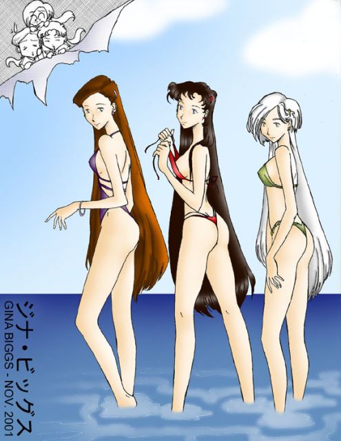 3girls bikini bishoujo_senshi_sailor_moon bishoujo_senshi_sailor_moon_sailor_stars kou_seiya kou_taiki kou_yaten multiple_girls swimsuit
