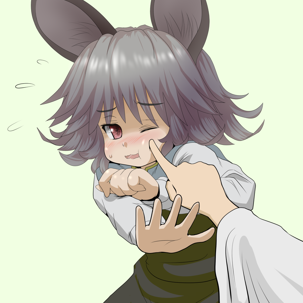 animal_ears capelet cheek_poking face hands ishikkoro md5_mismatch mouse_ears nazrin poking red_eyes short_hair solo toramaru_shou touhou wince