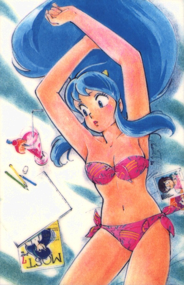 bikini blush breasts female horns long_hair lum oni solo swimsuit urusei_yatsura