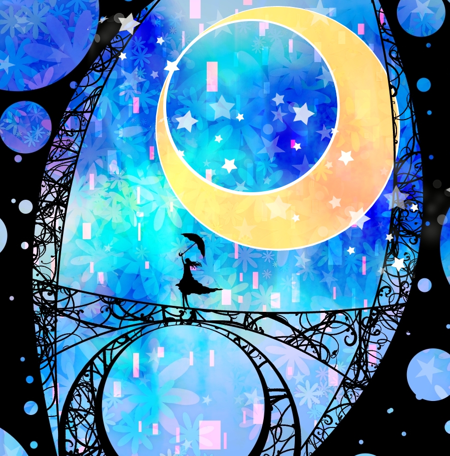 bad_id bad_pixiv_id crescent_moon harada_miyuki moon original silhouette solo