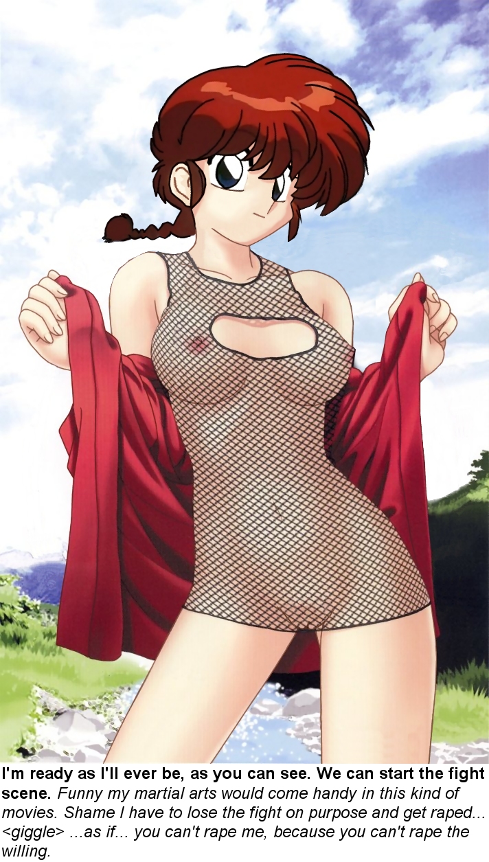 breasts fishnet fishnet_top fishnets genderswap highres nipples nude pussy ranma-chan ranma_1/2 saotome_ranma see-through see-through_dress smile
