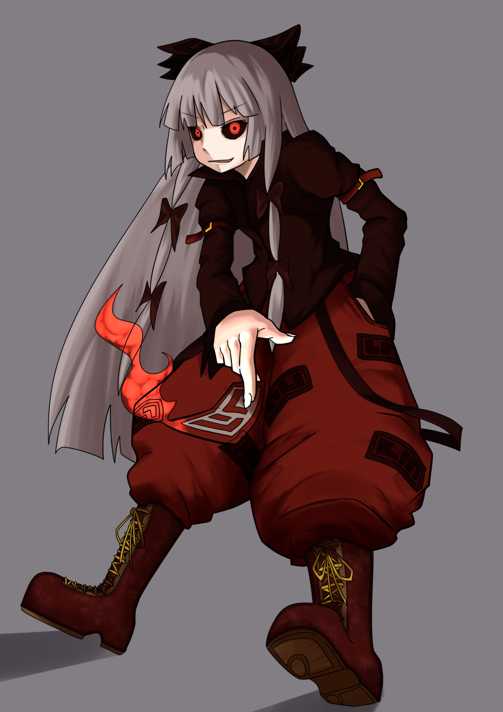 alternate_color black_sclera dark_persona fujiwara_no_mokou highres pants red_eyes solo tm3452 touhou