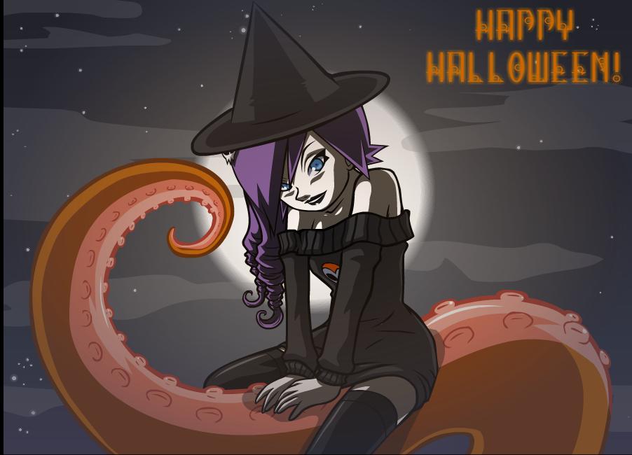blue_eyes halloween purple_hair tagme tentacle witch_hat zone zone-tan