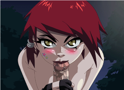 blush cum cum_in_mouth cum_out_nose ejaculation fellatio freckles game_cg gif gloves goth handjob red_hair reiko_biker_girl source_request uncensored yellow_eyes zone