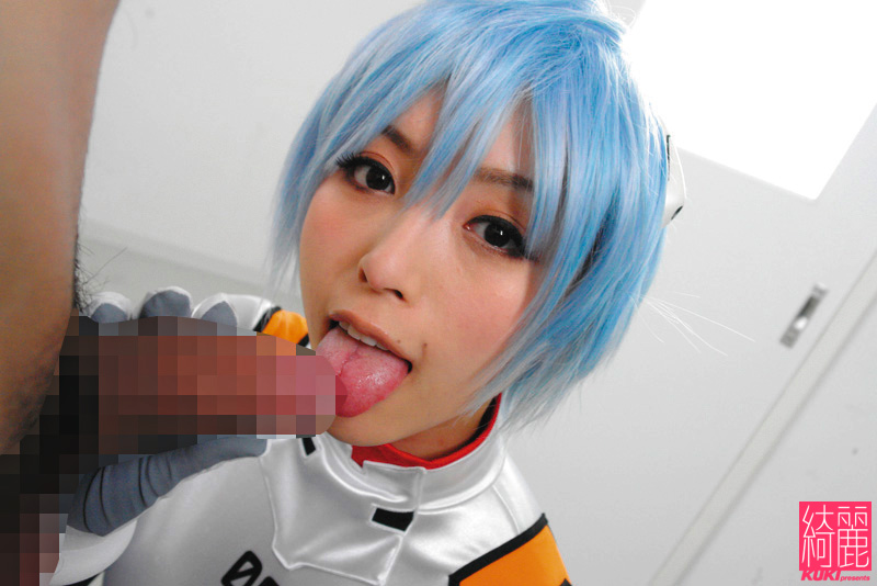 1girl adz-227 asian ayanami_rei ayanami_rei_(cosplay) blue_hair censored cosplay fellatio licking looking_at_viewer namiki_yuu neon_genesis_evangelion oral penis photo real short_hair source_request tongue