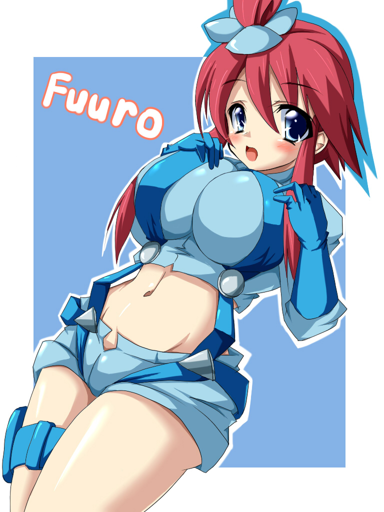 blush breasts cameltoe cleavage female fuuro_(pokemon) gym_leader k_(niyari) large_breasts long_hair midriff pokemon smile solo