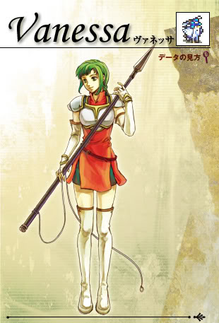armor belt boots elbow_gloves female fingerless_gloves fire_emblem fire_emblem:_seima_no_kouseki fire_emblem_sacred_stones full_body gloves gradient gradient_background green_eyes green_hair happy lance lowres official_art pegasus_knight polearm short_hair smile solo spear thigh_boots thighhighs vanessa_(fire_emblem) weapon