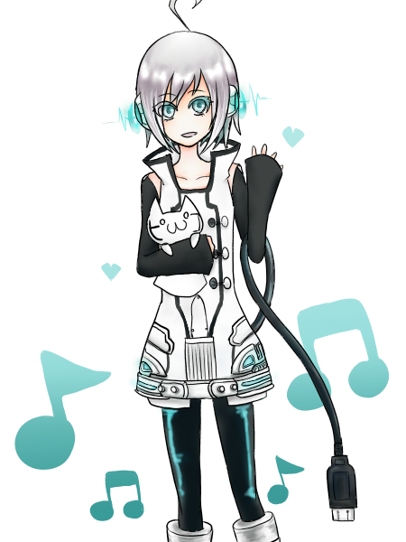 _sleeves cat detached detached_sleeves gray_hair grey_hair male male_focus music_note musical_note puppet smile solo usb utatane_piko vocaloid white_background Ã£Æ’â€Ã£â€šÂ³ ãƒ”ã‚³