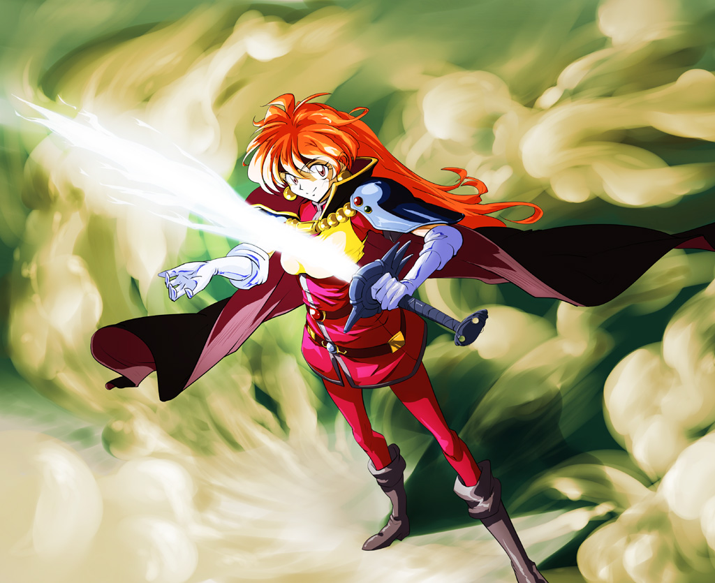 boots f_(fuji) lina_inverse long_hair red_hair slayers solo sword weapon
