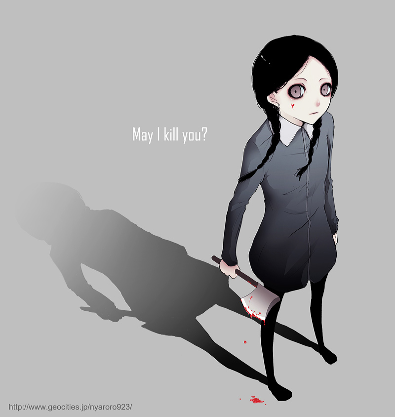 addams_family axe black_hair gothic long_hair weapon wednesday_addams