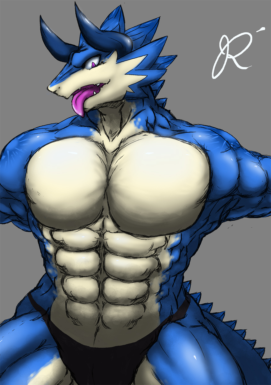 blue blue_body dragon komerow male muscles nude pose solo underwear