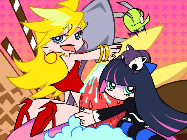 chuck chuck_(psg) dress food goth gothic panty_&amp;_stocking_with_garterbelt panty_(character) panty_(psg) stocking_(character) stocking_(psg)