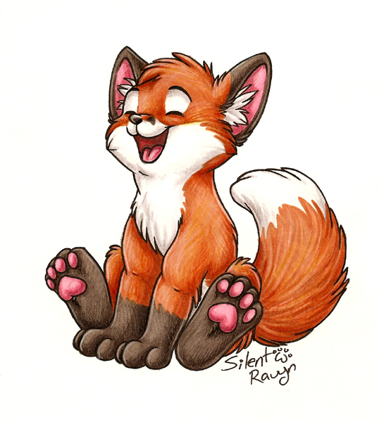 canine cute digitigrade ear_tuft eyes_closed feral fox happy hindpaw open_mouth orange pawpads pawprint paws silentravyn smile solo tail tongue