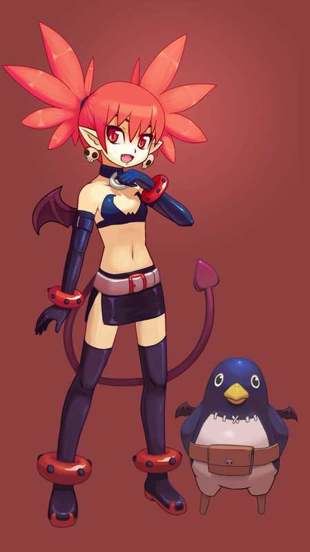 boots disgaea etna loli navel prinny red_hair short_hair twintails wings