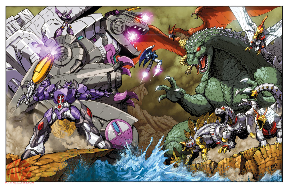 battle cyclonus dinobots epic galvatron godzilla grimlock kaiju_samurai kaijusamurai mecha mountain ocean red_eyes robot robots rodan scourge slag snarl swoop toho_(film_company) transformers trypticon water