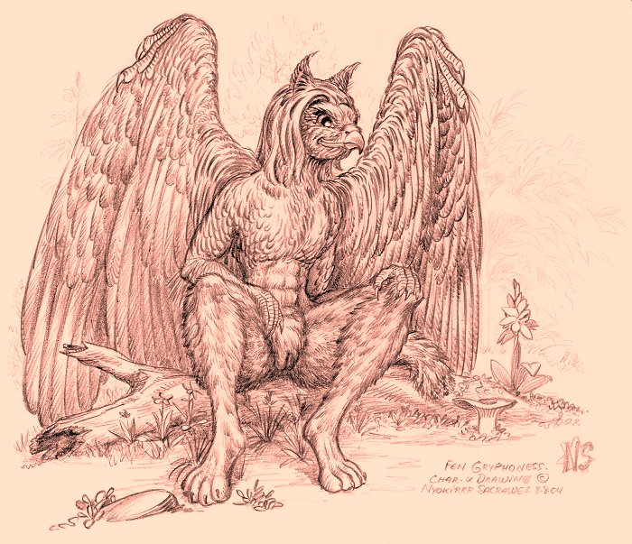 2005 avian clapantgrifon female flat_chest gryphon nude outside pussy sketch solo wings