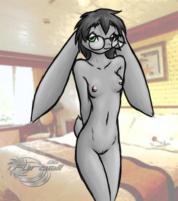 2006 bed breasts female furball glasses lagomorph nipples nude pussy rabbit small_breasts solo