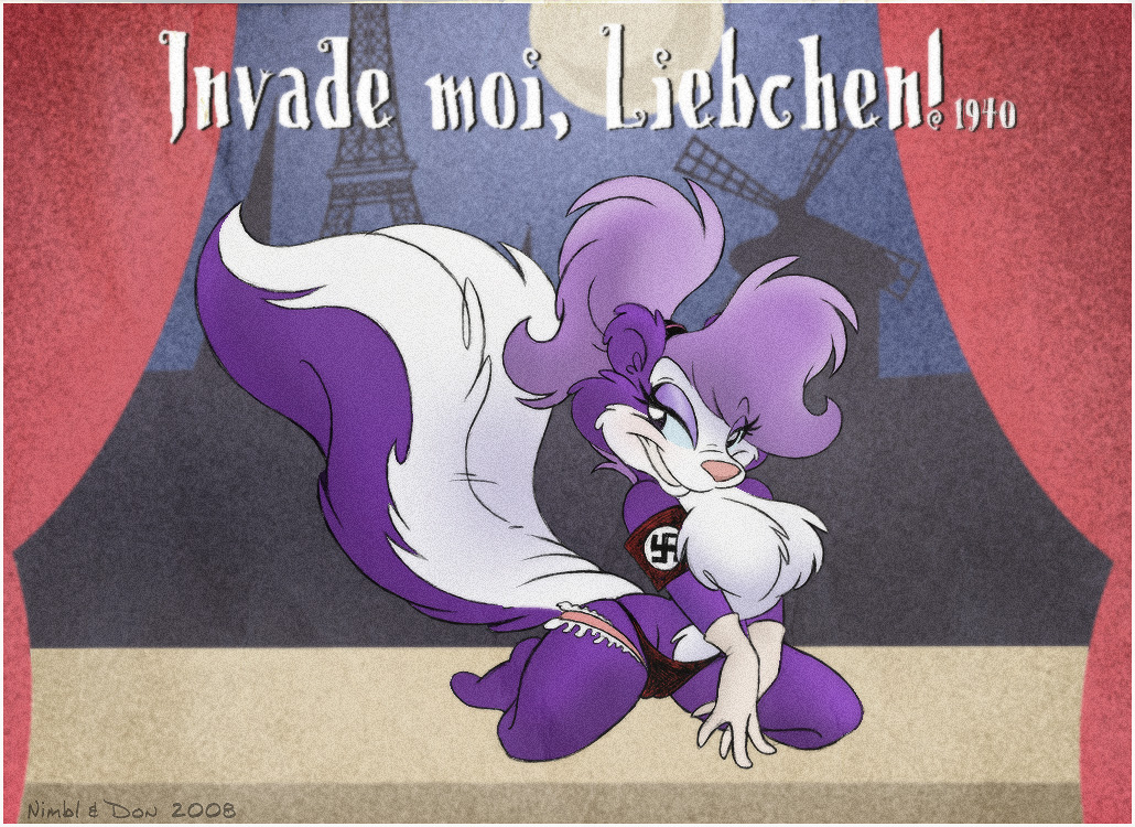 breasts camel_toe collaboration countershading eiffel_tower female fifi_la_fume fifi_le_fume french french_text karri_aronen mammal moulin_rouge nude paris pussy skunk skunkette solo swastika text tiny_toon_adventures tiny_toons warner_brothers