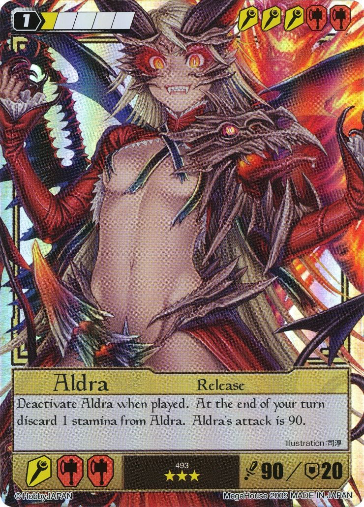 aldra_(queen's_blade) breasts card_(medium) claws crop_top delmore demon_girl demon_tail english evil_grin evil_smile fangs fighting_stance fire frills glowing glowing_eyes grin lipstick long_hair makeup mask midriff monster multiple_tails navel no_bra no_panties official_art open_clothes open_shirt orange_eyes queen's_blade scan scan_artifacts shirt silver_hair small_breasts smile tail tsukasa_jun turtleneck underboob very_long_hair you_gonna_get_raped