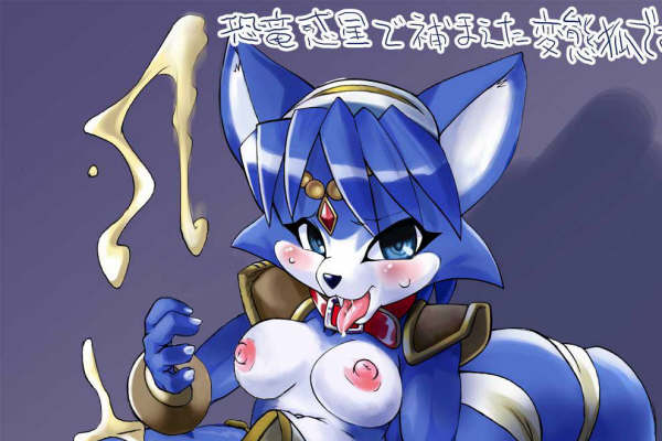 anthro canine female fox invisible_penis japanese_text krystal mammal nintendo nipples solo star_fox text translation_request video_games