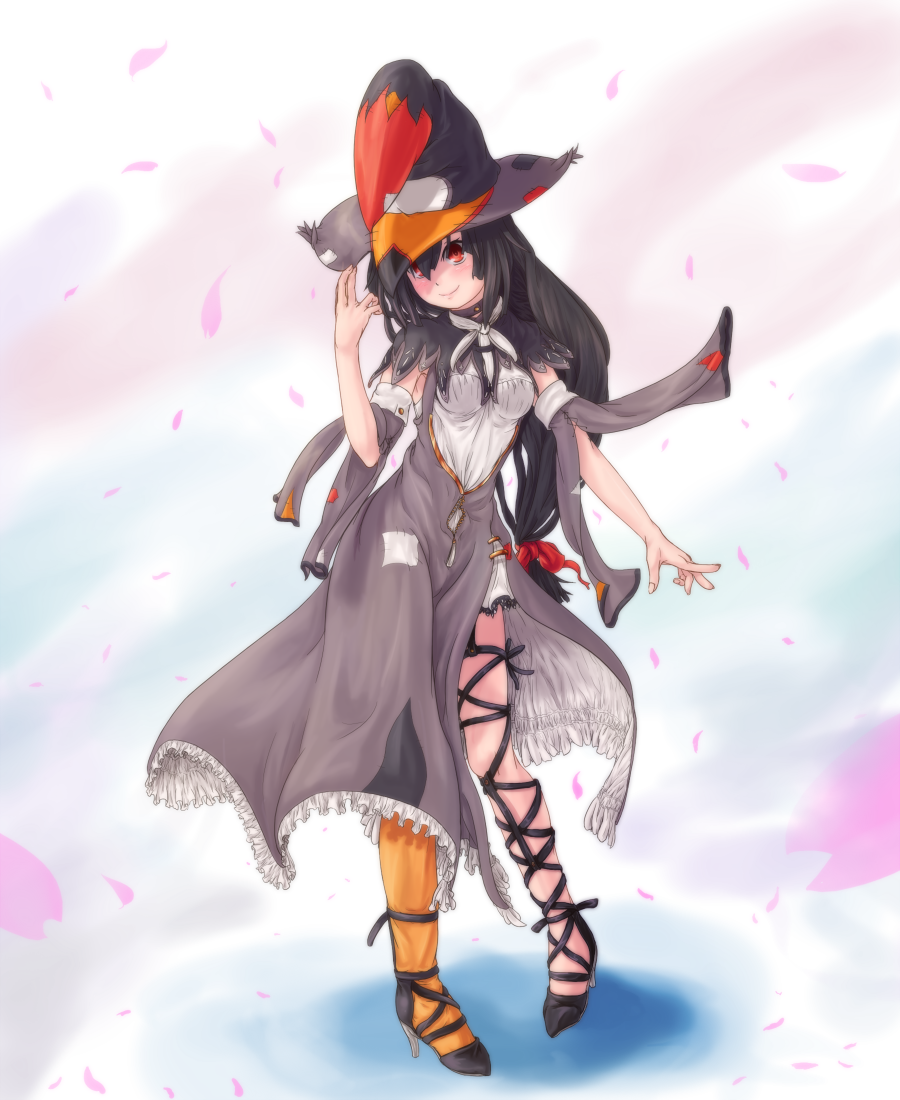 black_hair hat long_hair red_eyes witch witch_hat