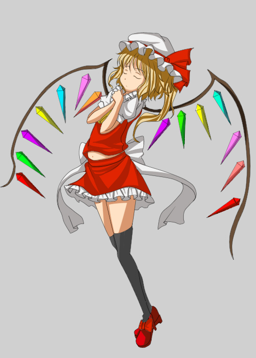 flandre_scarlet full_body furagu solo thighhighs touhou wings