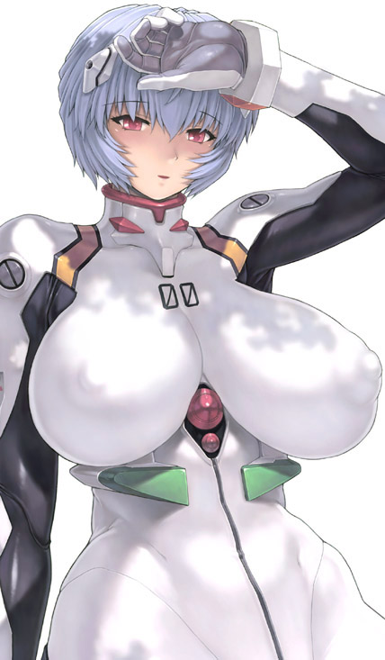 alternate_breast_size arm_at_side arm_up armpits ayanami_rei bangs blue_eyes blush bodysuit bracer breasts breasts_apart covered_nipples cowboy_shot curvy eyebrows_visible_through_hair gloves hair_between_eyes hand_on_forehead headgear hips huge_breasts impossible_bodysuit impossible_clothes looking_at_viewer mogudan neon_genesis_evangelion number parted_lips pilot_suit pink_eyes plugsuit shade short_hair simple_background skin_tight smile solo tree_shade turtleneck white_background white_bodysuit