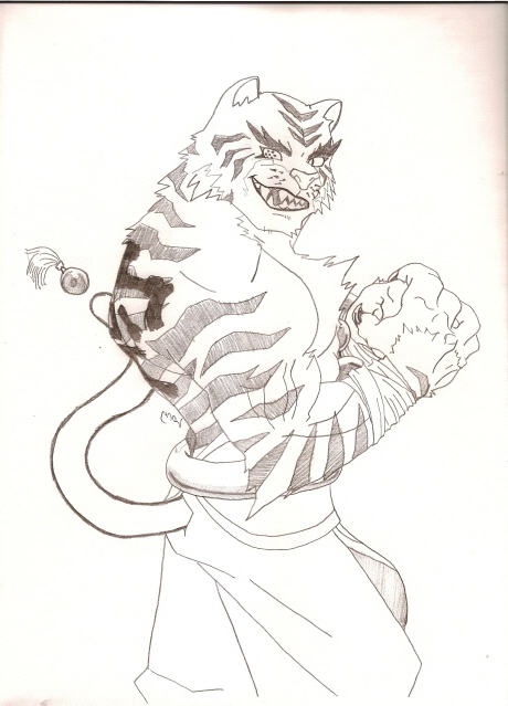 black_and_white bleu_zabuzoaha blue feline grin male monochrome solo tattoo tiger topless troc_9116
