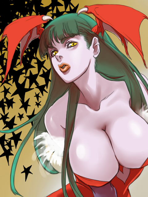 bare_shoulders breasts capcom cleavage darkstalkers demon_girl head_wings headwings large_breasts long_hair miruhito_(sakiomiruhito) morrigan_aensland succubus vampire_(game)