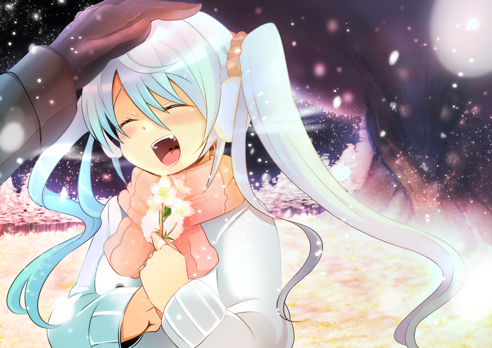 aqua_hair bad_id bad_pixiv_id coat flower hatsune_miku kamiya_zuzu long_hair scarf solo twintails vocaloid