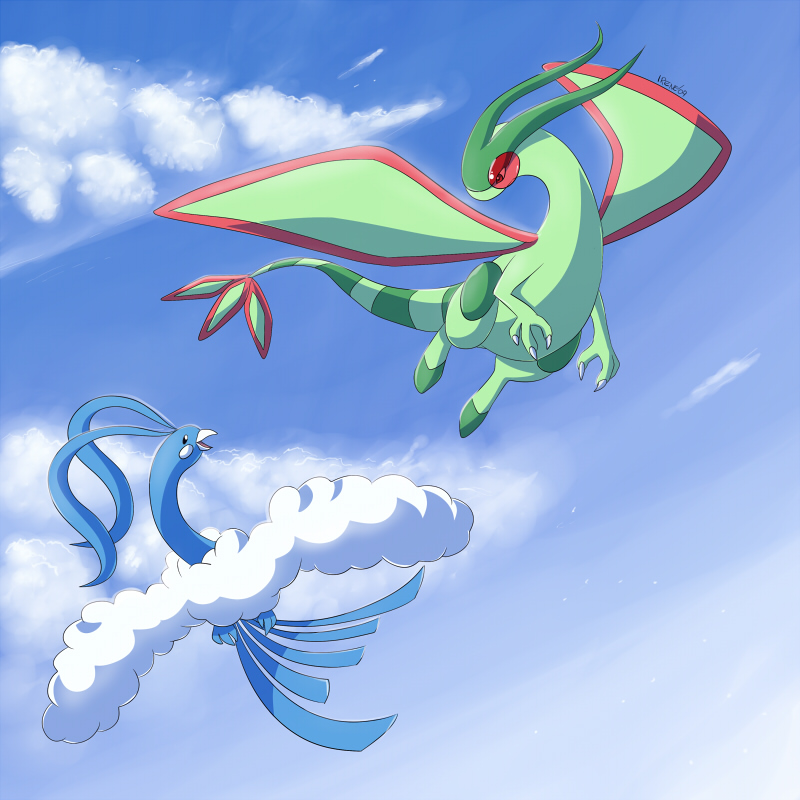 altaria ambiguous_gender avian beak bird claws cloud dragon flygon flying irene nintendo pok&#233;mon pok&eacute;mon scalie sky video_games wings
