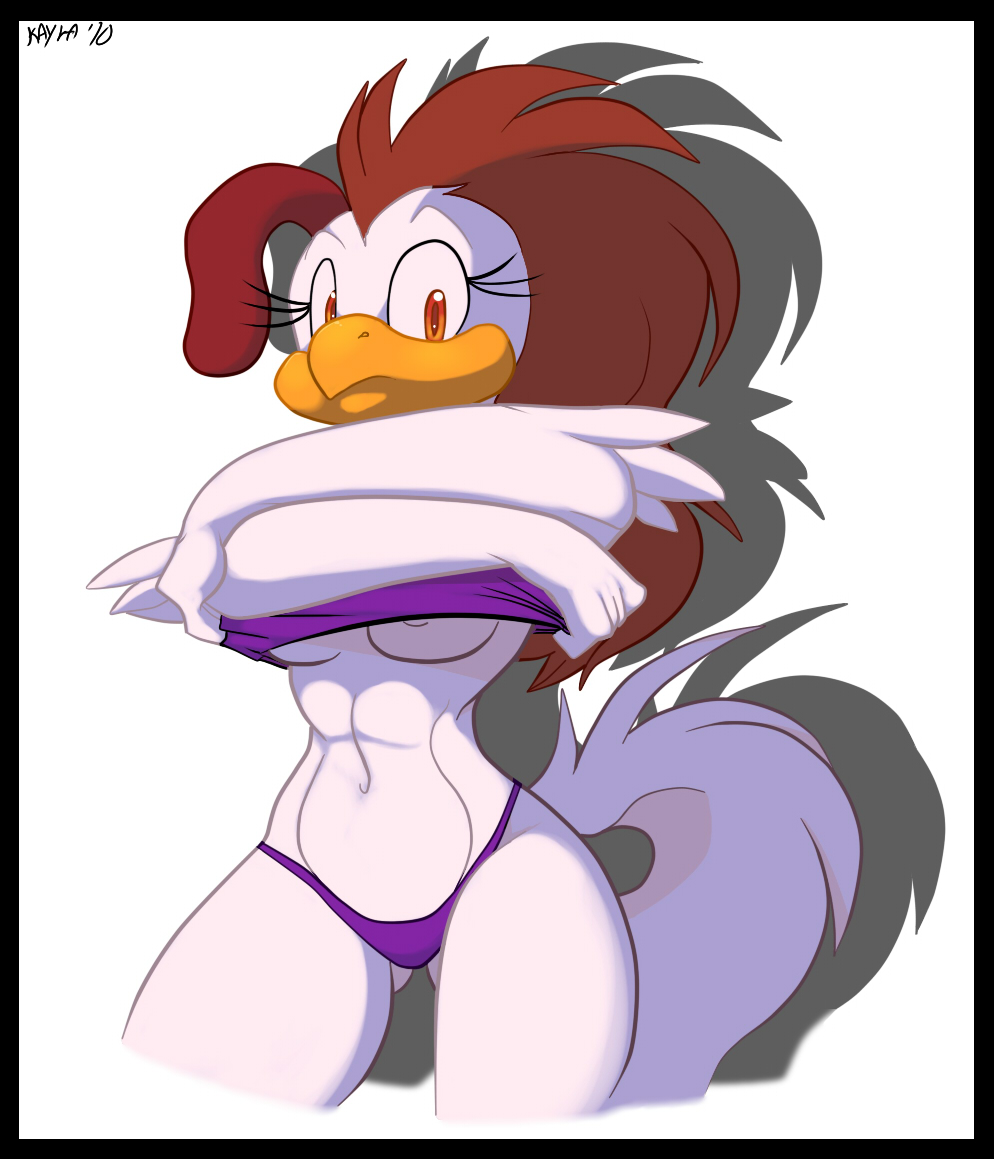 bird breasts chicken female jiji kayla-na mel_the_hybrid panties plain_background solo underwear undressing white_background