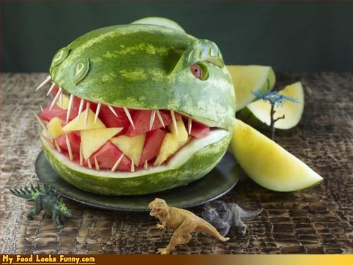 dinosaur food funny lol melon my_food_looks_funny rawr scalie t-rex