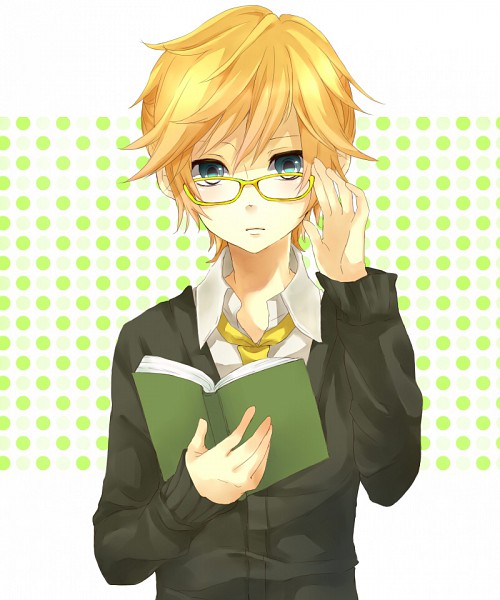 1boy blonde_hair book glasses kagamine_len male male_focus solo vocaloid