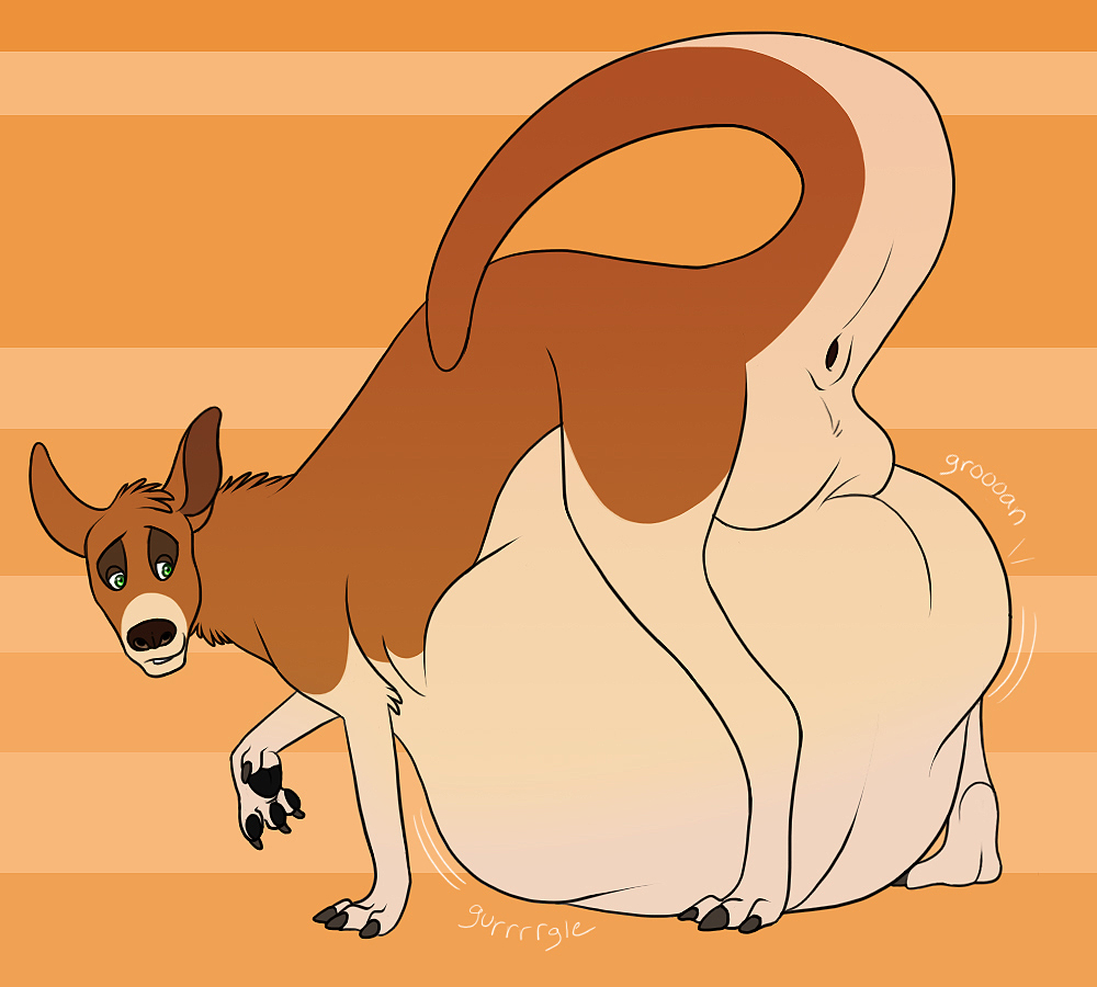 balls belly corgeh groan gurgle kangaroo looking_back male mammal marsupial morbidly_obese overweight post_vore solo stuffed vore