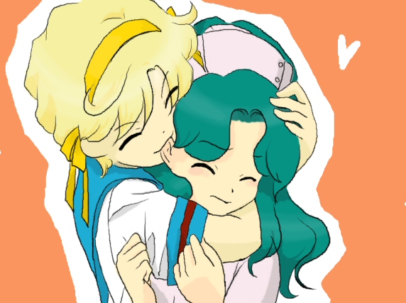 2girls bishoujo_senshi_sailor_moon biting couple headband kaiou_michiru lick multiple_girls parody style_parody suzumiya_haruhi_(cosplay) ten'ou_haruka tenou_haruka tongue yuri