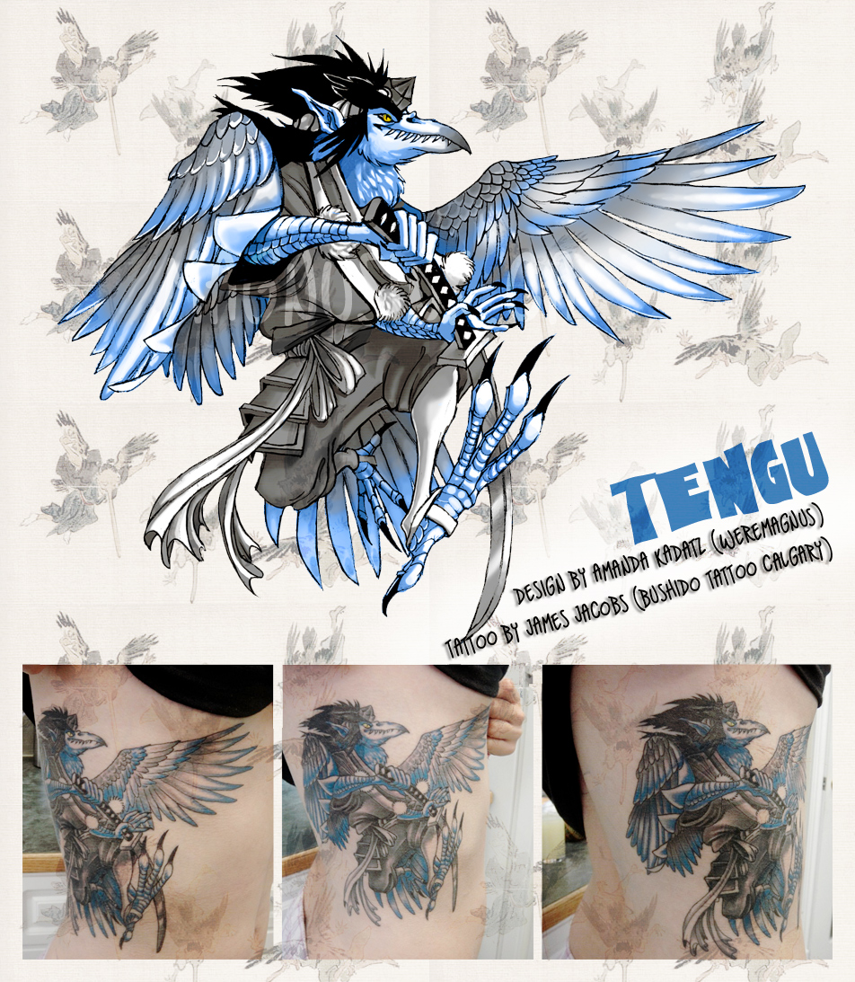 bird feathers real tattoo tengu unknown_artist wings