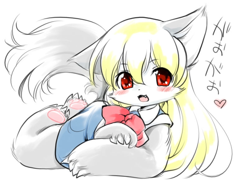 blonde_hair blush canine dress female gaoru hair ikuta_takanon loli long_hair mammal red_eyes solo tail young