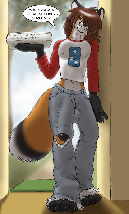 anthro bulge canine cox delivery dominos food fox gideon hair hyper male mammal midriff penis pizza solo
