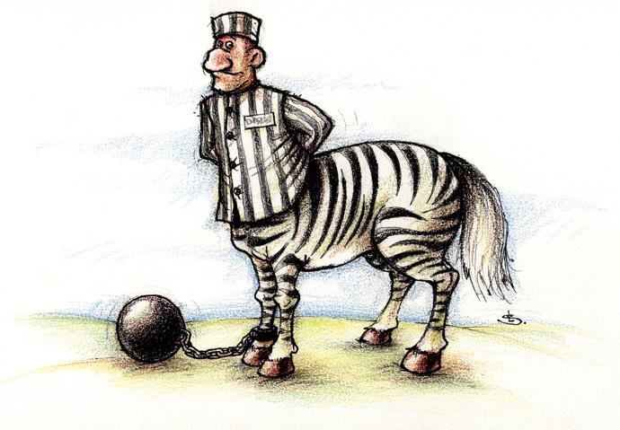 ball_and_chain bdsm bondage centaur equine hooves male prisoner solo taur unknown_artist zebra