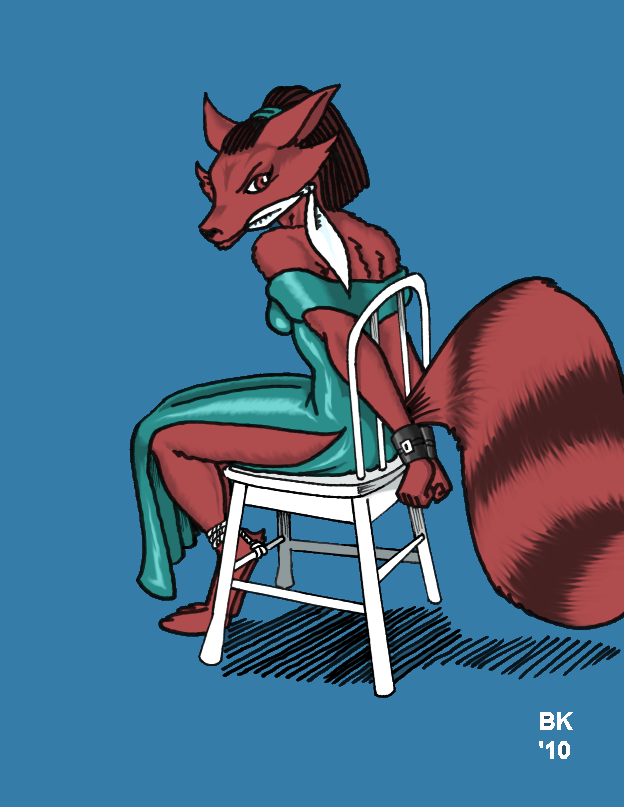 bdsm bondage bound canine chair dress female fox gag grouchom looking_at_viewer mammal ninjara_(tmnt) solo vixen