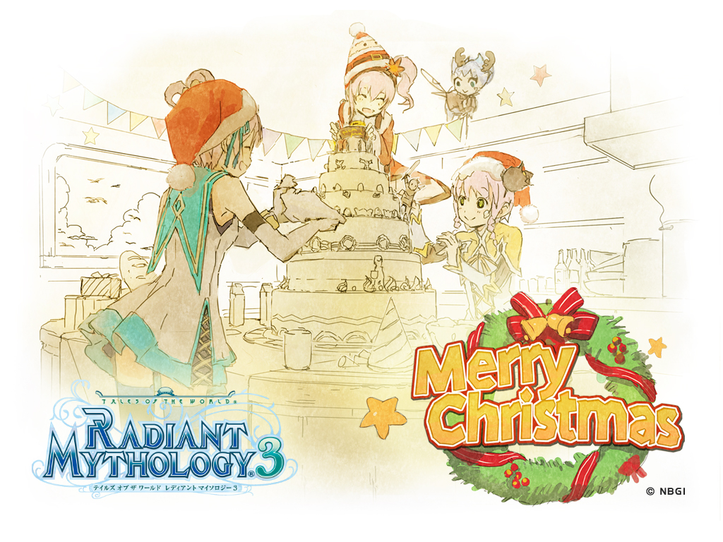 bread cake christmas food gift hat kanonno_earhart kanonno_grassvalley multiple_girls multiple_persona official_art pasca_kanonno santa_hat smile star tales_of_(series) tales_of_the_world_radiant_mythology tales_of_the_world_radiant_mythology_3 wallpaper