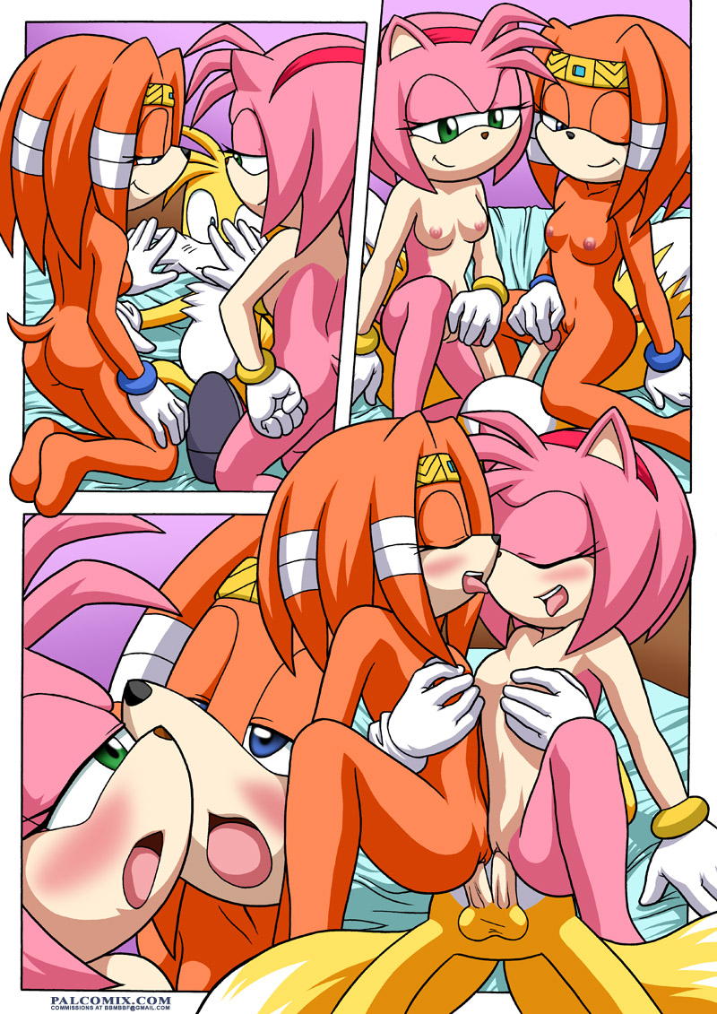 anthro balls bed blush breasts canine comic echidna erection female fox group group_sex hedgehog mammal miles_prower mobian multi_cock nipples nude open_mouth palcomix penetration penis pussy riding sega sex sonic_(series) tails threesome tikal_the_echidna unknown_artist vaginal vaginal_penetration