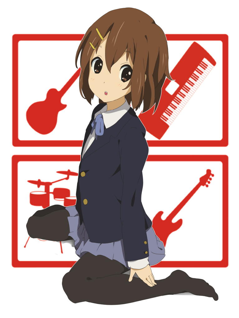 bad_id bad_pixiv_id brown_eyes brown_hair full_body hirasawa_yui k-on! looking_at_viewer ogipote pantyhose school_uniform short_hair sitting solo wariza