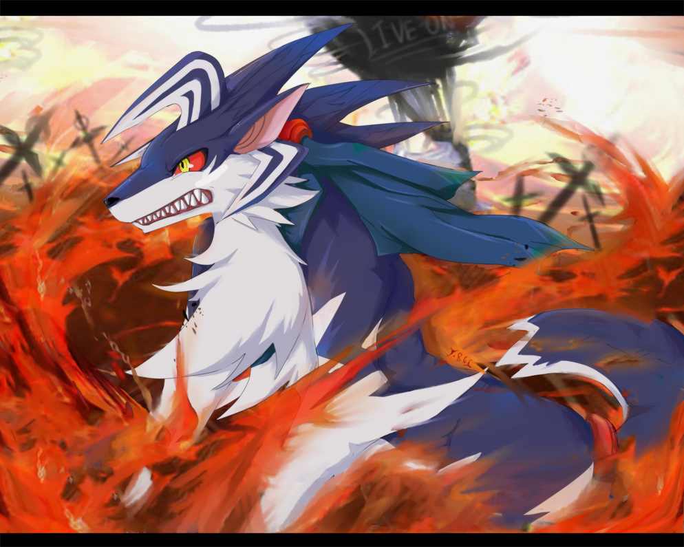 blue canine cardliver dragoon86 feral fire hair horns liveon male mane solo tail tategami_wolf wolf